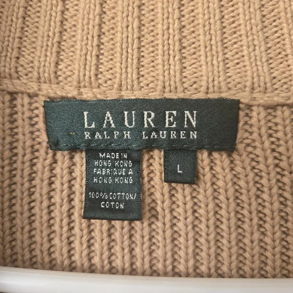 Gorgeous Ralph Lauren Camel Shawl-Collar Fisherman Toggle Cardigan Size Large - Picture 3 of 6